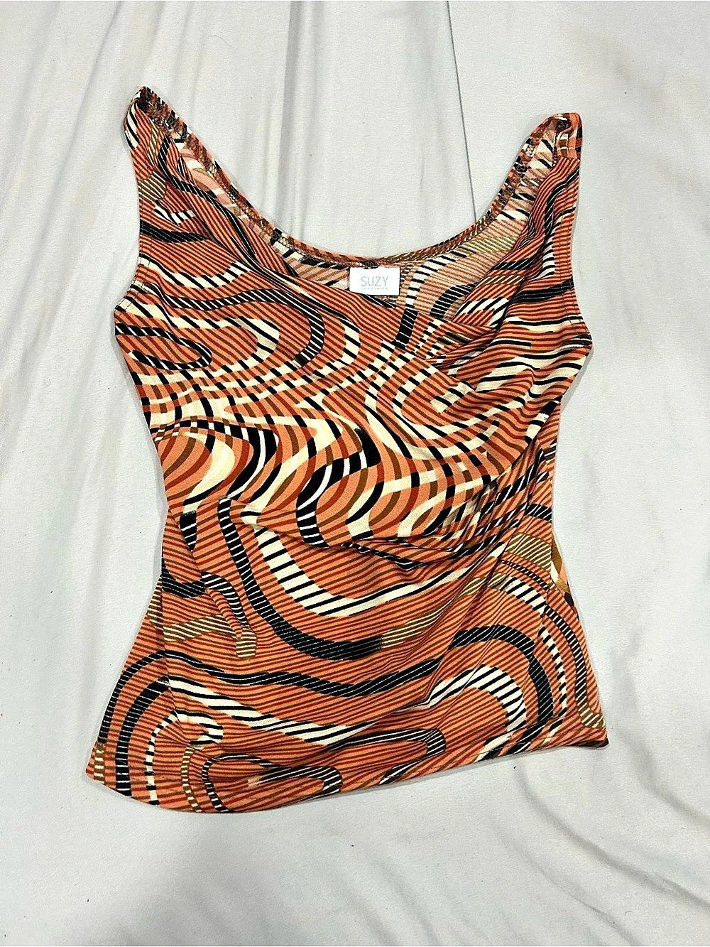 Abstract Print Tank Top in Orange & Black